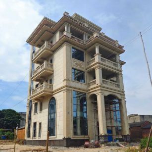 那曲 黄金麻花岗岩石材别墅外墙干挂搭配（雕花栏杆花瓶柱门楼罗马柱）