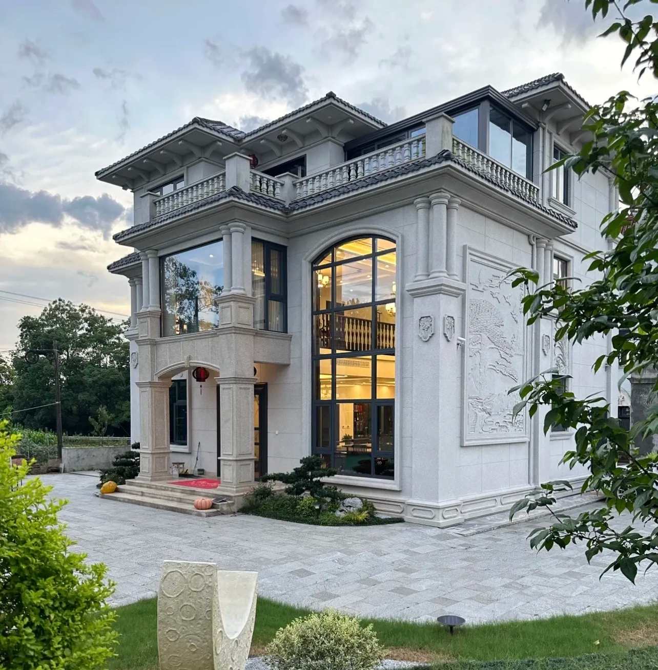 那曲 白麻花岗岩私人别墅干挂石材豪华定制