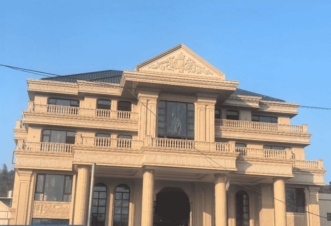 那曲黄金麻别墅外墙干挂石材效果示例